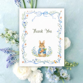 Cartão De Agradecimento Cute Bunny Boy Floral Blue Bow Baby Shower