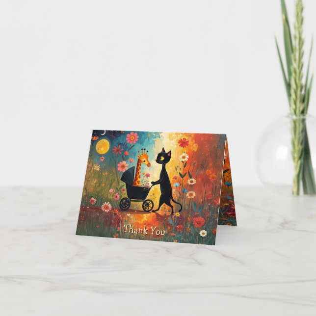 Cartão De Agradecimento Cute Cat Giraffe Thank You Card (Frente)