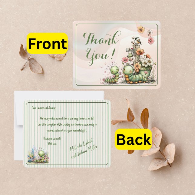 Cartão De Agradecimento Cute Caterpillar Baby Shower  (Criador carregado)