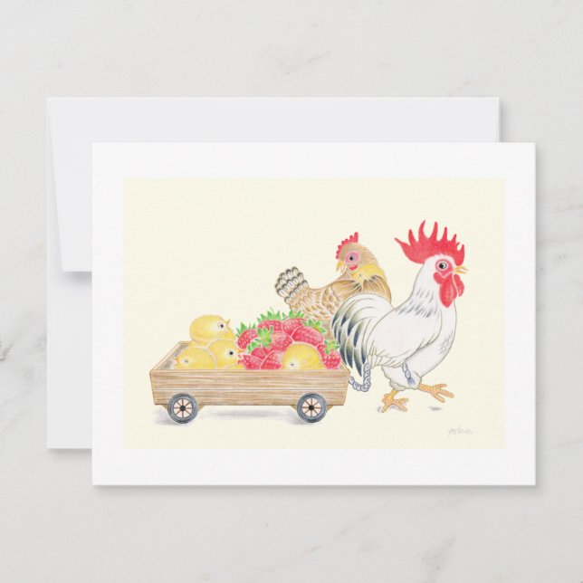 Cartão De Agradecimento Cute Chicken Chicks Family Strawberries Flat  Card (Frente)