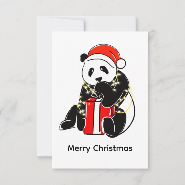 Cartão De Agradecimento Cute Christmas Panda  – Minimal Holiday  (Frente)