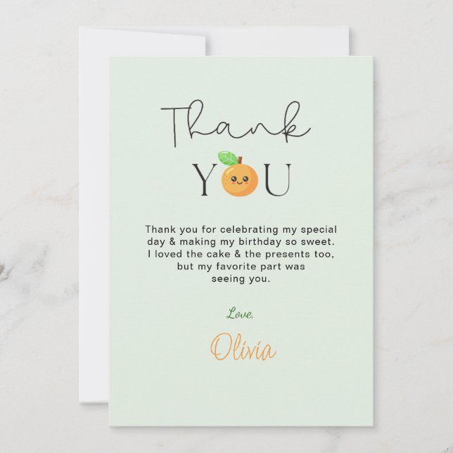 Cartão De Agradecimento Cute Citrus Orange 1st Birthday Thank You cards  (Frente)