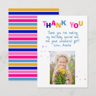 Cartão De Agradecimento Cute Colorful Estrelas Menina Foto Aniversário
