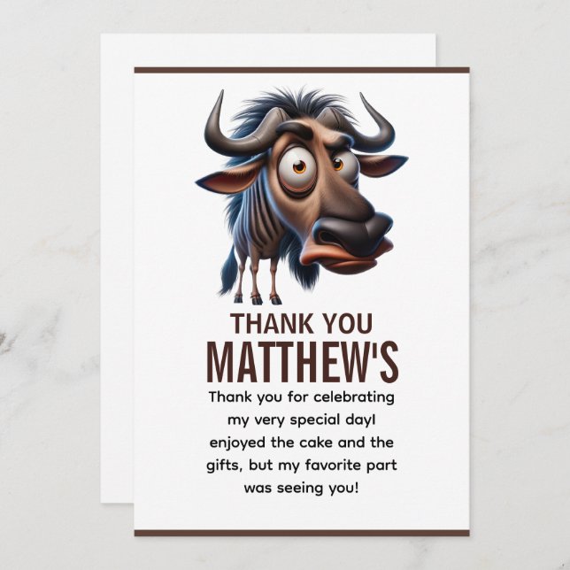 Cartão De Agradecimento Cute Crazy Wildebeest Farm Theme 1st Birthday (Frente/Verso)
