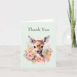 Cartão De Agradecimento Cute Deer Cercado Por Rosas
