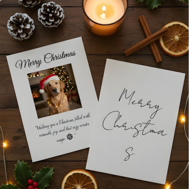 Cartão De Agradecimento “Cute Dog Christmas Card – Santa Hat Holiday Greet (Criador carregado)