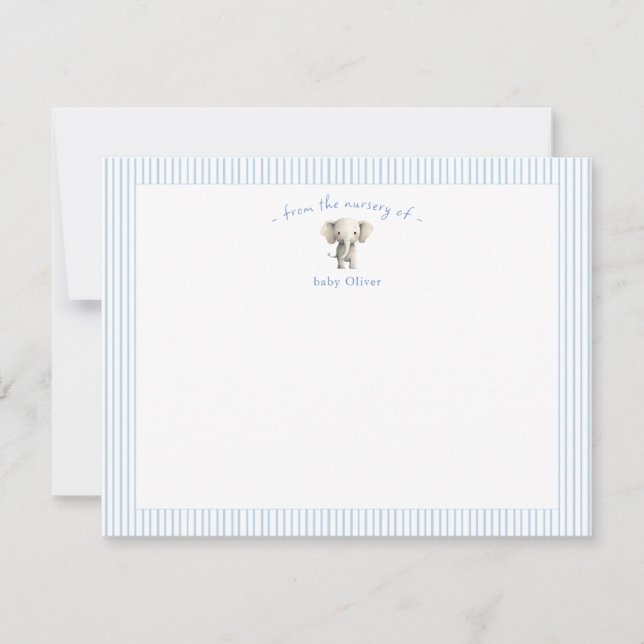 Cartão De Agradecimento Cute Elephant blue border Baby Boy  (Frente)