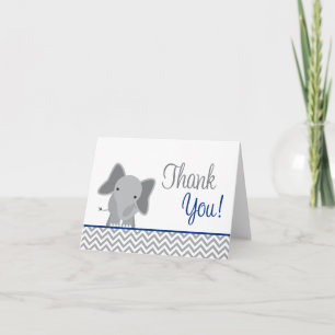 Cartão De Agradecimento Cute Elephant Chevron Navy Blue Thank You
