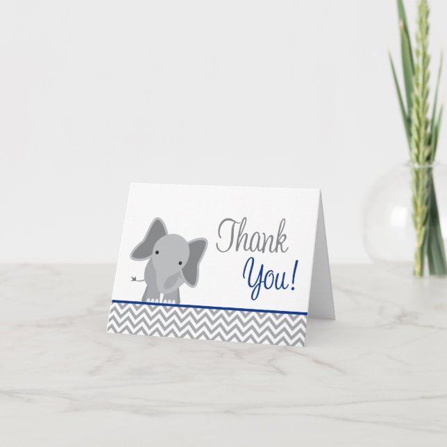 Cartão De Agradecimento Cute Elephant Chevron Navy Blue Thank You (Frente)