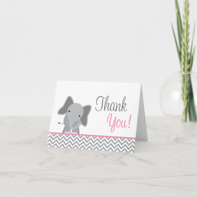 Cartão De Agradecimento Cute Elephant Chevron Pink Thank You (Frente)