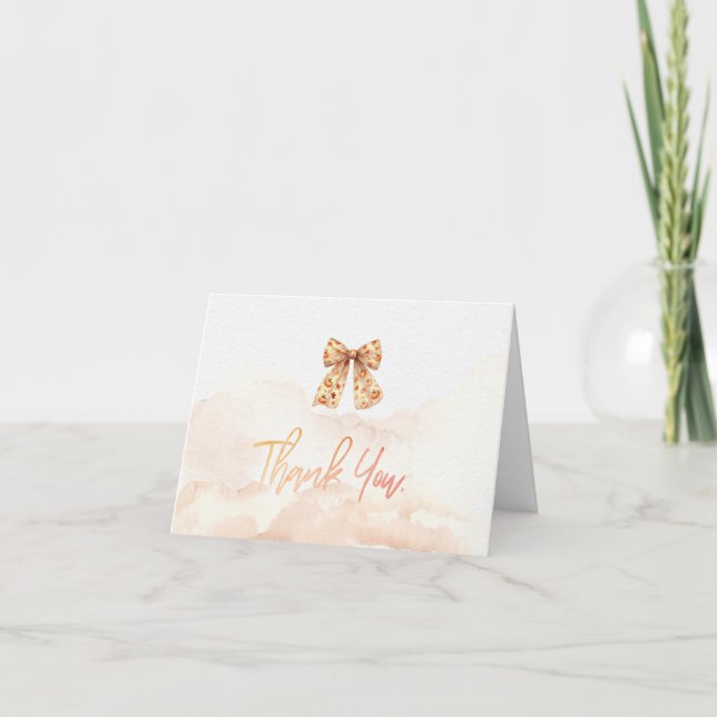 Cartão De Agradecimento Cute Fall Pumpkins Bow Baby Shower  (Frente)