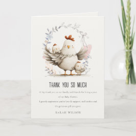 Cartão De Agradecimento Cute Farm Mum and Baby Chick Floral Baby Shower