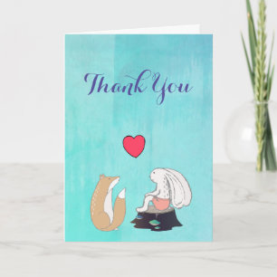 Cartão De Agradecimento Cute Fox and Rabbit Illustration Thank You