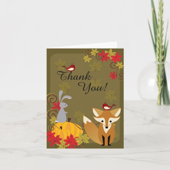 Cartão De Agradecimento Cute Fox and Woodland Animals Autumn Thank You (Frente)