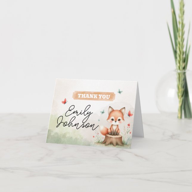 Cartão De Agradecimento Cute fox baby shower invitation  (Frente)