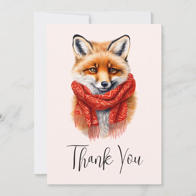 Cartão De Agradecimento Cute Fox in a Red Scarf Autumn Image (Frente)
