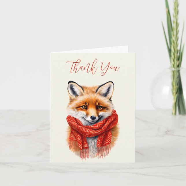 Cartão De Agradecimento Cute Fox in a Red Scarf Autumn Image (Frente)
