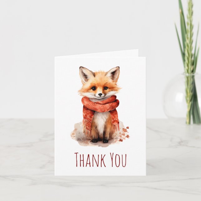 Cartão De Agradecimento Cute Fox Pup in a Red Scarf (Frente)
