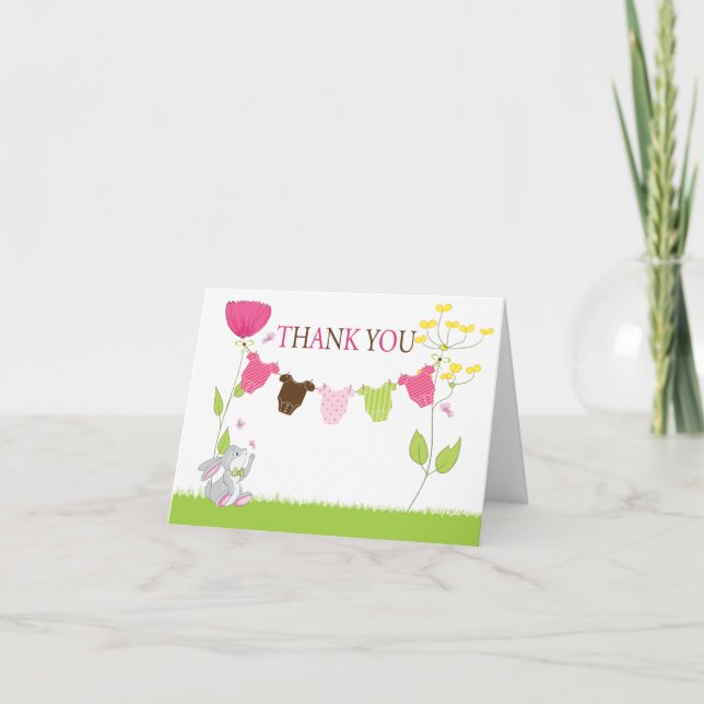 Cartão De Agradecimento Cute Girl Clothing Clothesline Thank You Note Card (Frente)