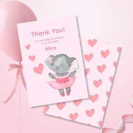 Cartão De Agradecimento Cute Girly Elephant Ballerina Birthday Party 