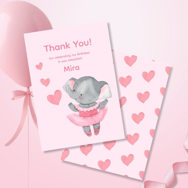 Cartão De Agradecimento Cute Girly Elephant Ballerina Birthday Party  (Criador carregado)
