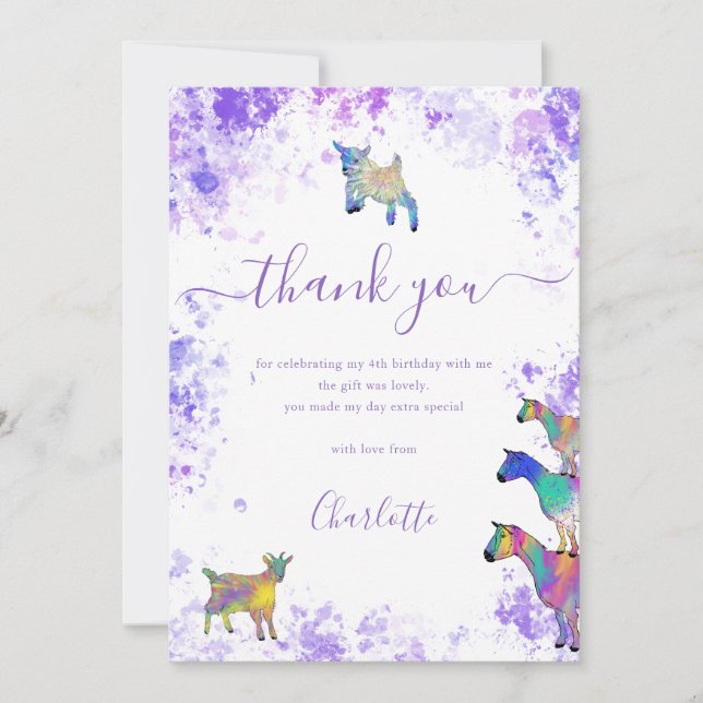 Cartão De Agradecimento Cute Goats Farm Birthday Party Thank You (Frente)