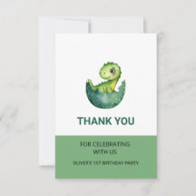 Cute Green Dinosaur Watercolor Kid Birthday Party