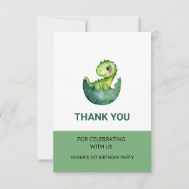 Cartão De Agradecimento Cute Green Dinosaur Watercolor Kid Birthday Party 