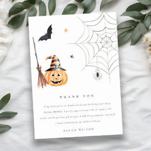 Cartão De Agradecimento Cute Halloween Abóbora Teia de Aranha Chá de Noiva