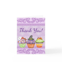Cute Halloween Cupcakes on Pretty Purple Damask