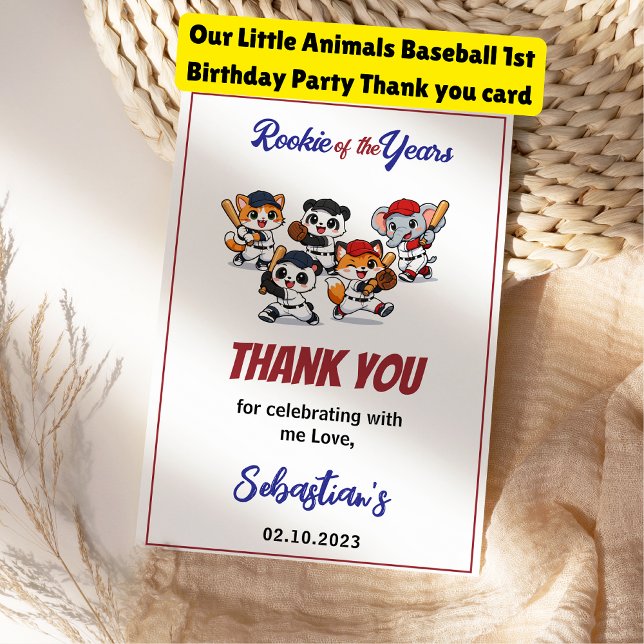 Cartão De Agradecimento Cute Hamster Birthday Party | Kids Animal (Our Little Animals Baseball 1st Birthday Party thank you card
)
