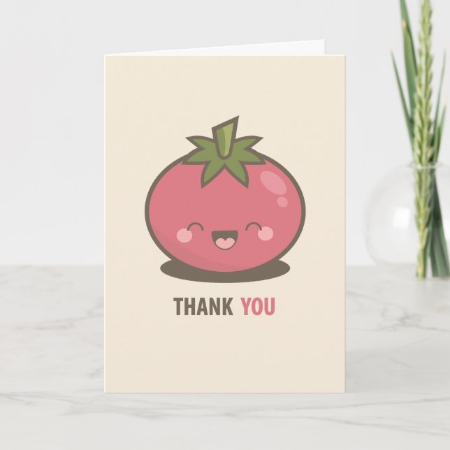 Cartão De Agradecimento Cute Happy Kawaii Tomato Thank You Card (Frente)