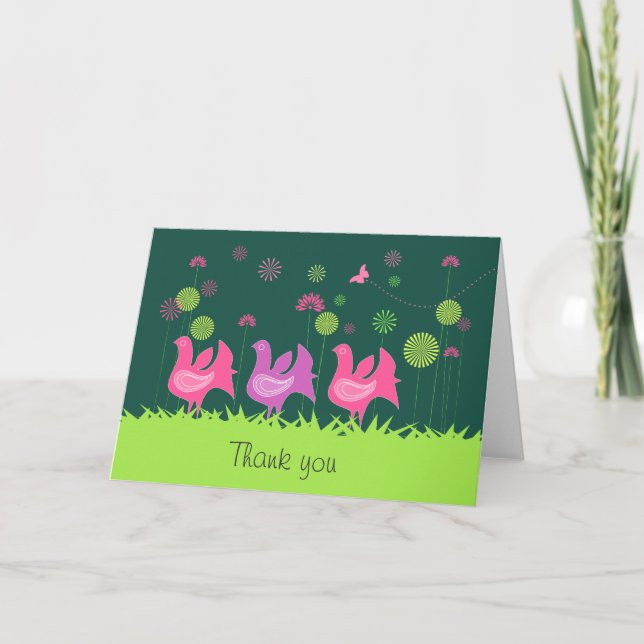 Cartão De Agradecimento Cute hen and flowers Thank You card (Frente)