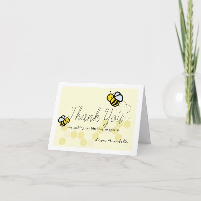 Cartão De Agradecimento Cute Honey Bee Birthday Heart Yellow (Frente)