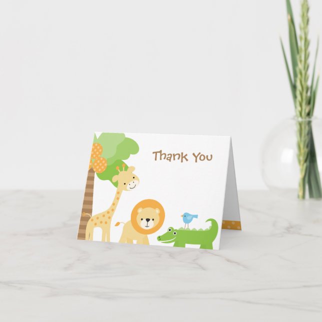 Cartão De Agradecimento Cute Jungle Animal Thank You Cards (Frente)