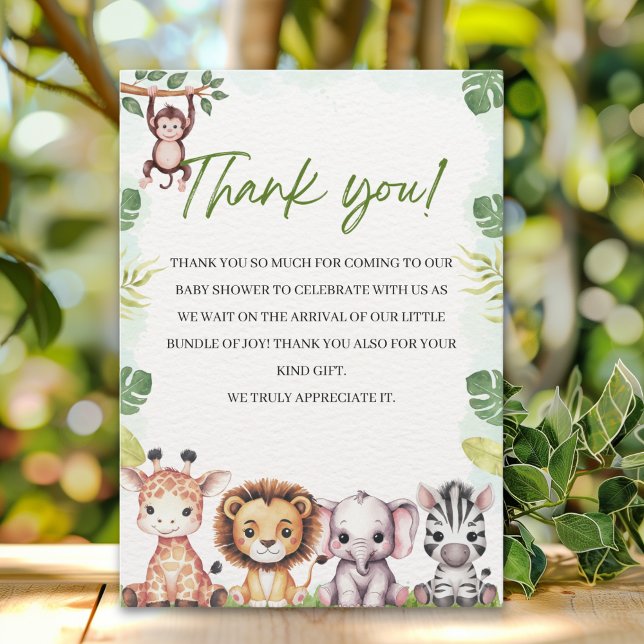 Cartão De Agradecimento Cute Jungle Animals Baby Shower Boy (Criador carregado)