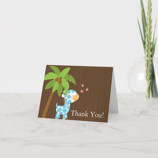 Cartão De Agradecimento Cute Jungle Giraffe Boy Baby Shower Thank You (Frente)
