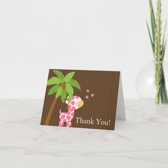 Cartão De Agradecimento Cute Jungle Giraffe Girl Baby Shower Thank You (Frente)