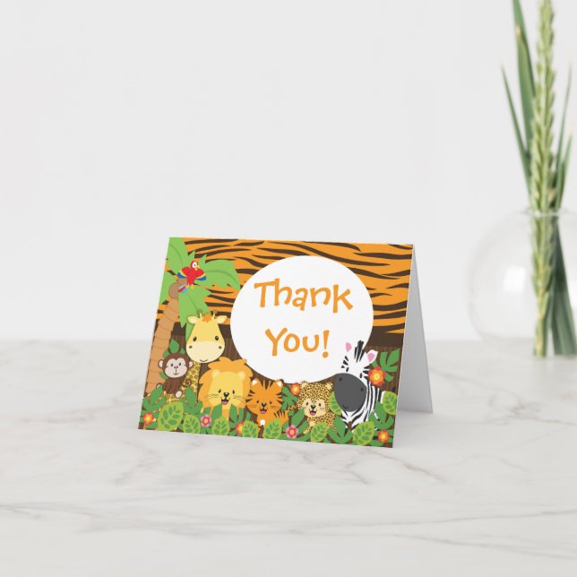 Cartão De Agradecimento Cute Jungle Safari Animals Thank You (Frente)