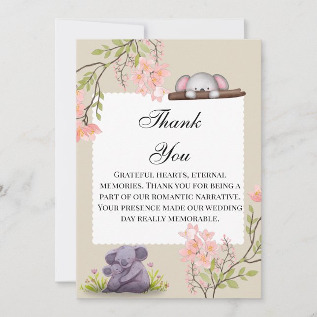 Cartão De Agradecimento Cute Koala Wedding Thank You Card – Grateful Heart (Frente)