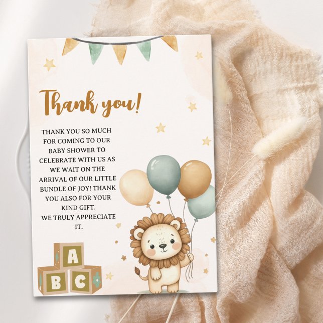 Cartão De Agradecimento Cute Lion Watercolor Baby Shower Boy (Criador carregado)