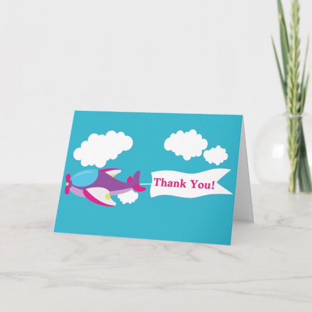 Cartão De Agradecimento Cute Little Airplane Girl Thank You Card (Frente)