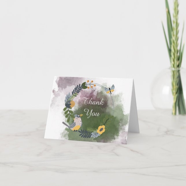 Cartão De Agradecimento Cute Little Bird and Butterfly Thank You (Frente)