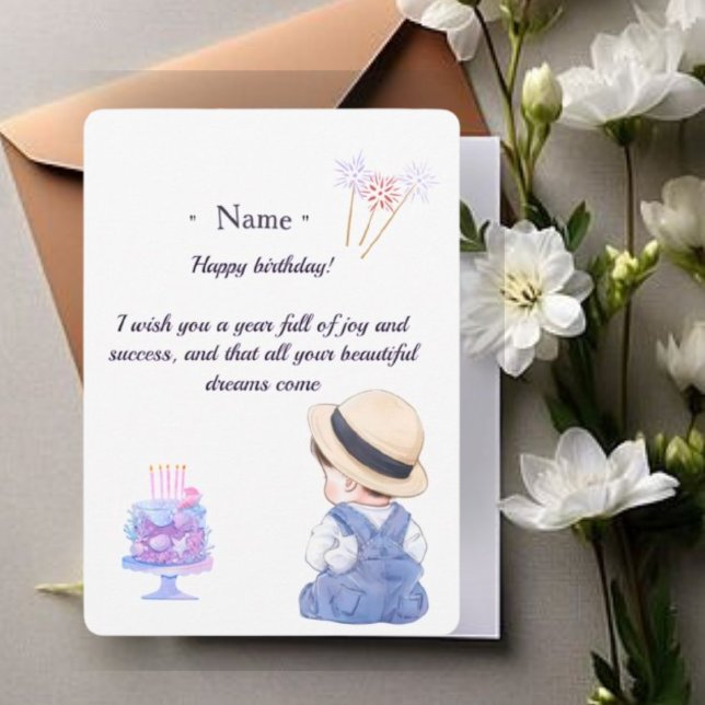 Cartão De Agradecimento Cute Little Boy Personalized Birthday Card for Son (Criador carregado)