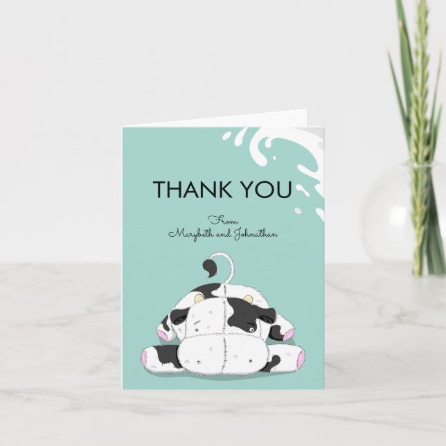 Cartão De Agradecimento Cute Little Cow Baby Shower Thank You Card (Frente)