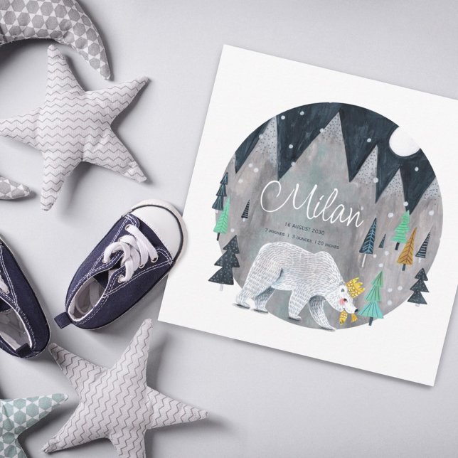 Cartão De Agradecimento Cute Little Polar Bear Birth announcement  (Criador carregado)