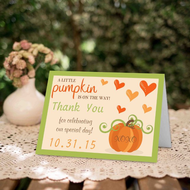 Cartão De Agradecimento Cute Little Pumpkin Baby Shower Thank You Cards (Criador carregado)