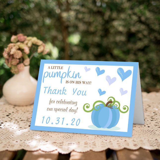 Cartão De Agradecimento Cute Little Pumpkin Boys Baby Shower (Criador carregado)