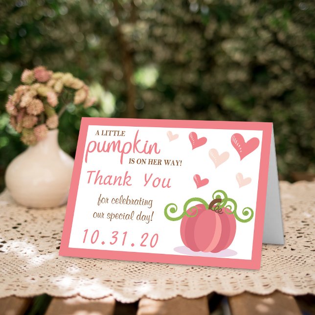 Cartão De Agradecimento Cute Little Pumpkin Girls Baby Shower (Criador carregado)