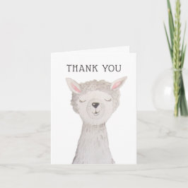 Cartão De Agradecimento Cute Llama | Watercolor Alpaca Kids Birthday Party